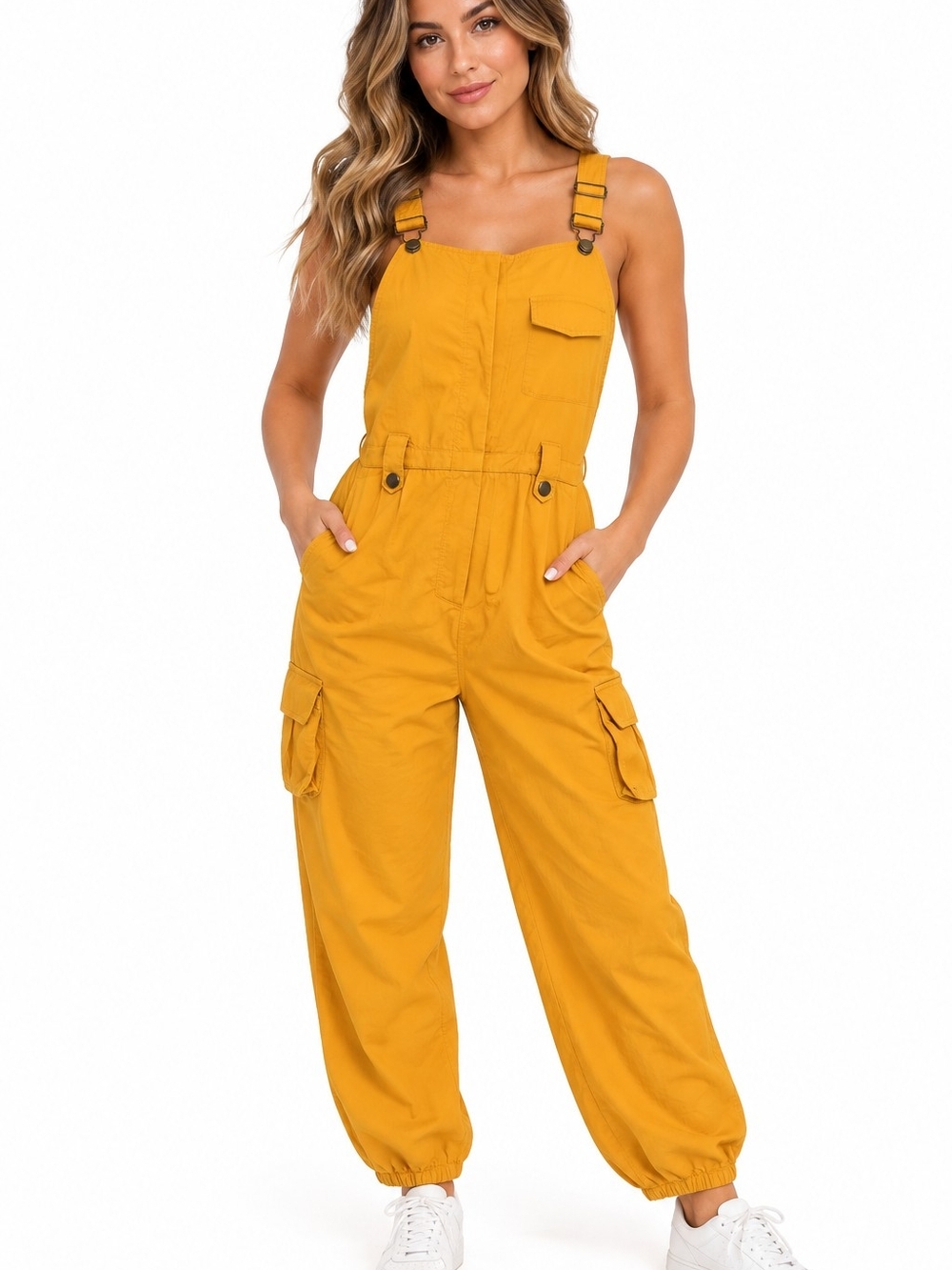 Mustard Utility Cargo Jumpsuit Overalls for Women